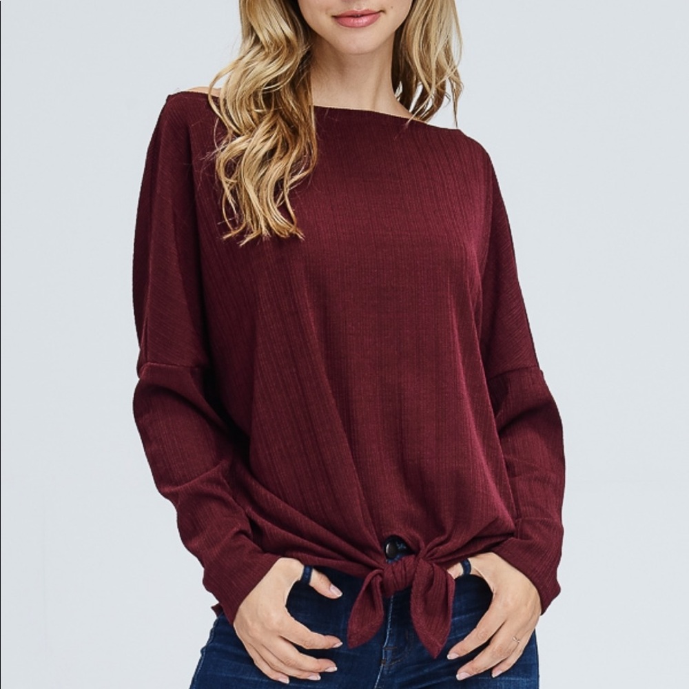 Burgundy Ribbed Boat Neck Sweater